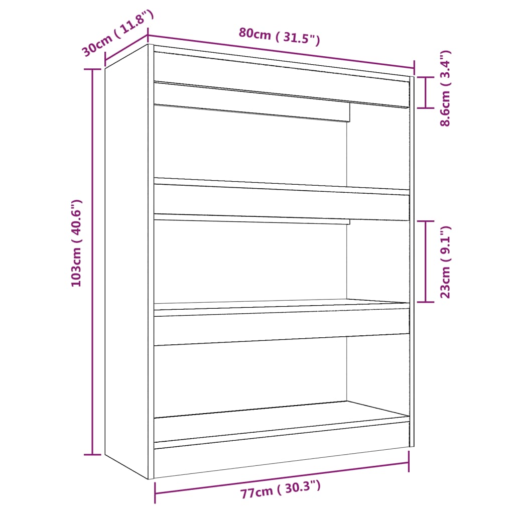 Bookshelf/Room Divider White 80x30x103 cm Wood Material