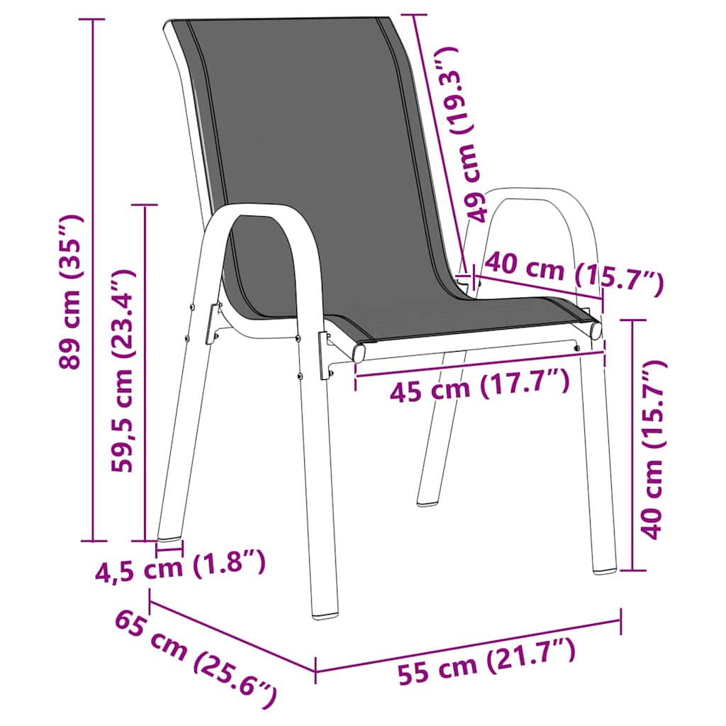 Stapelbare Gartenstühle 6 Stk. Schwarz Textilene