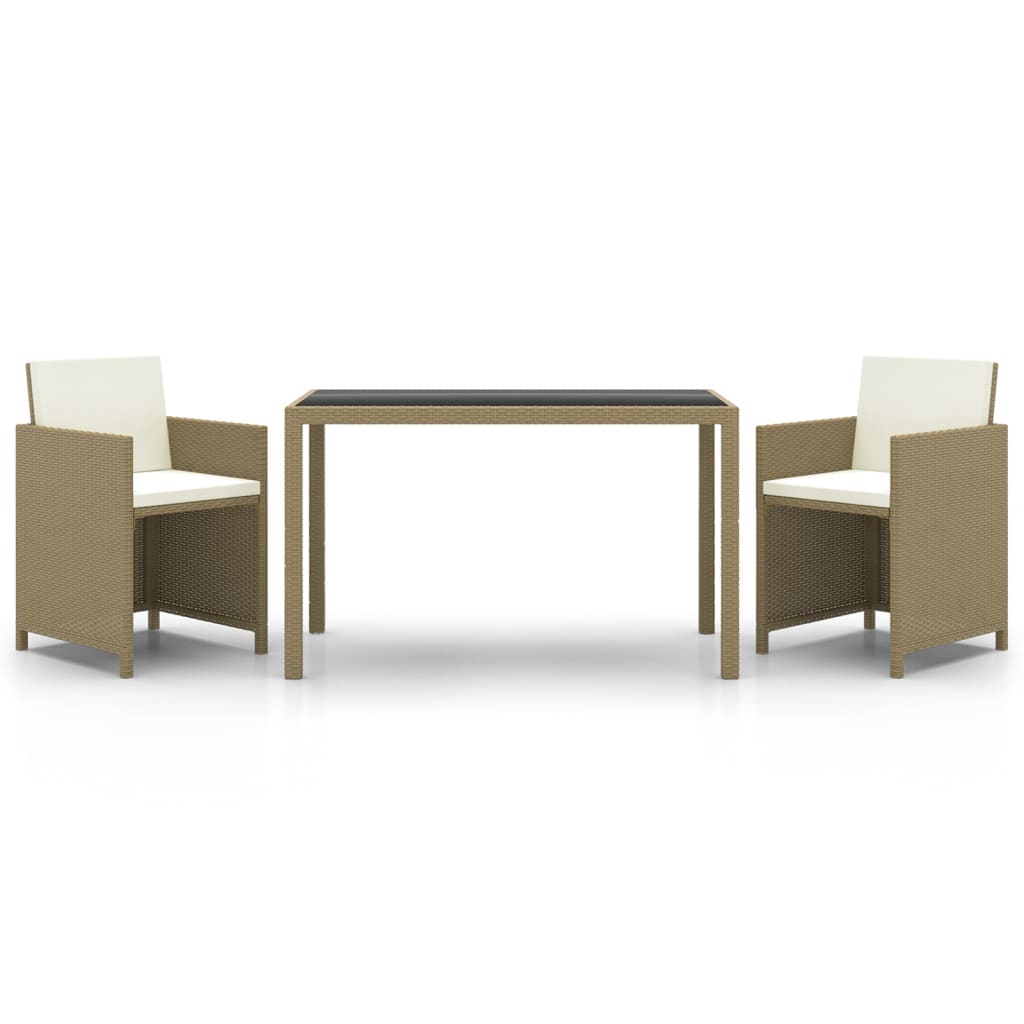 3-tlg. Garten-Essgruppe mit Kissen Poly Rattan Beige