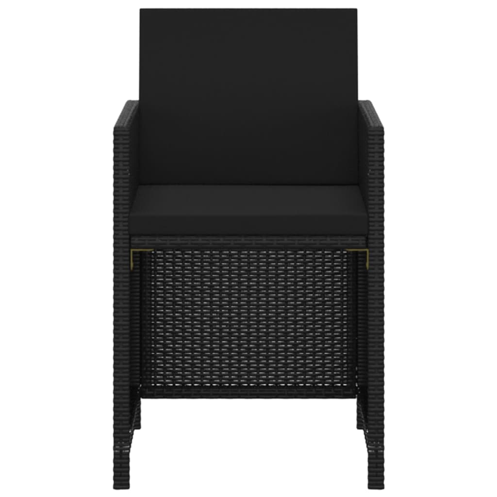 3-tlg. Garten-Essgruppe mit Kissen Poly Rattan Schwarz