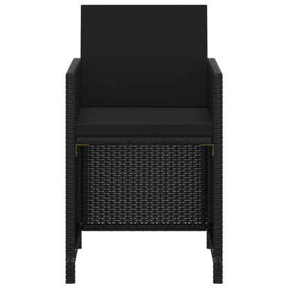 3-tlg. Garten-Essgruppe mit Kissen Poly Rattan Schwarz