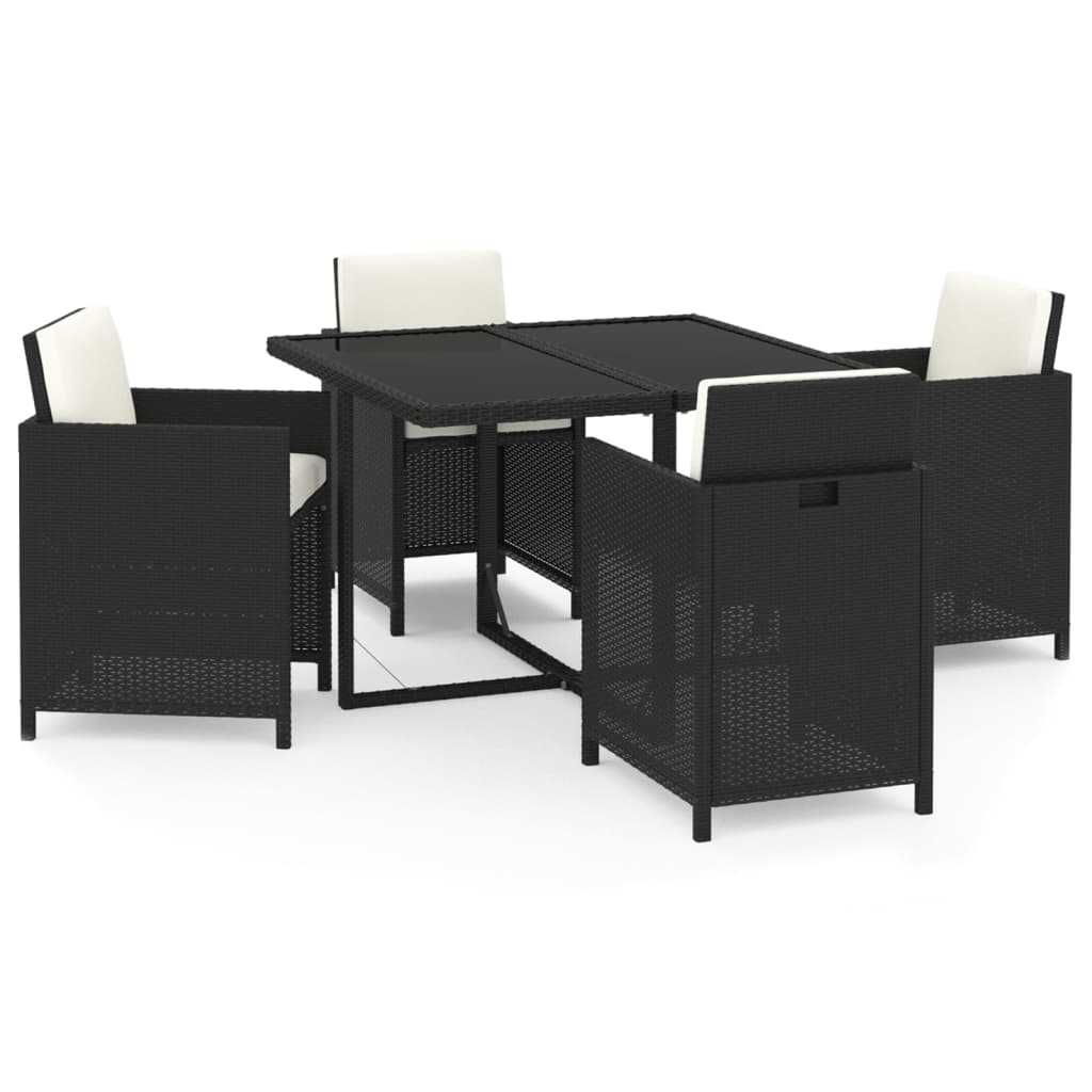 5-tlg. Garten-Essgruppe mit Kissen Poly Rattan Schwarz