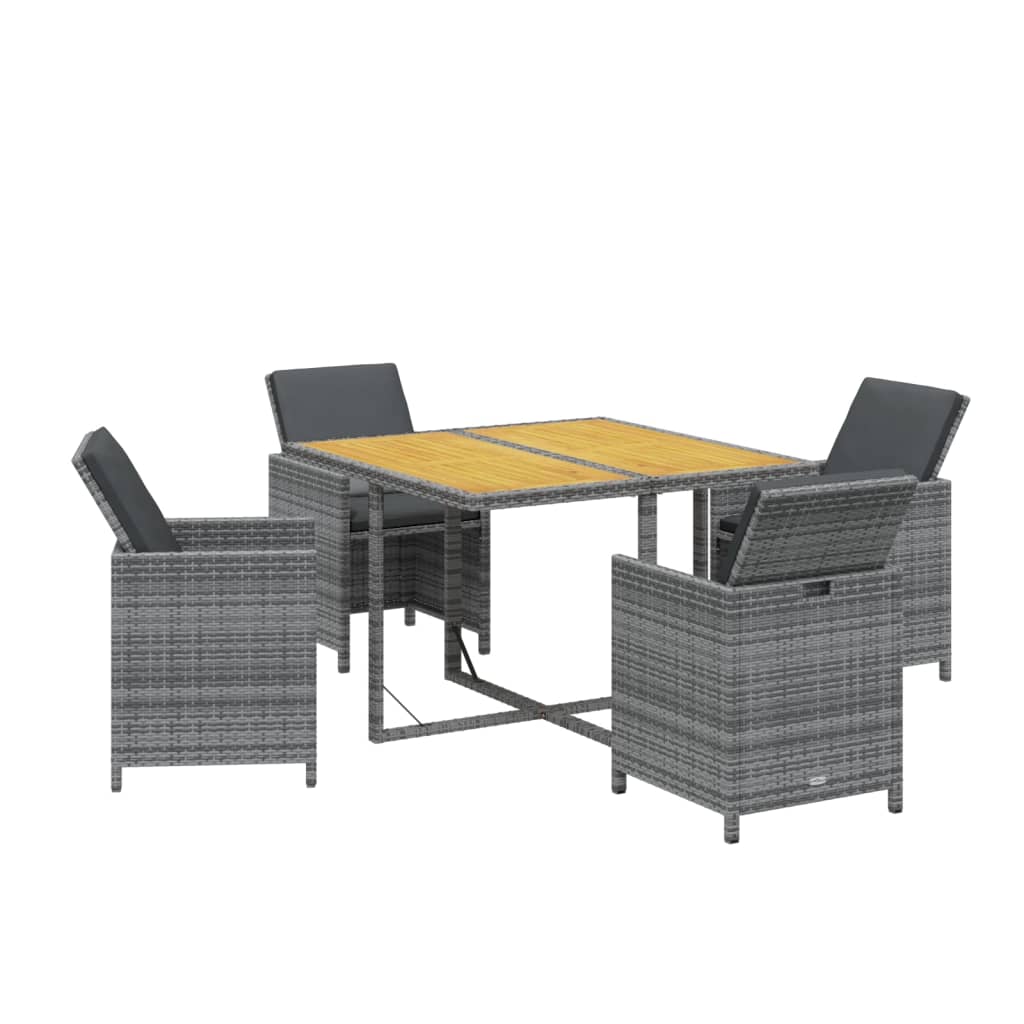 5-tlg. Garten-Essgruppe mit Kissen Poly Rattan Grau