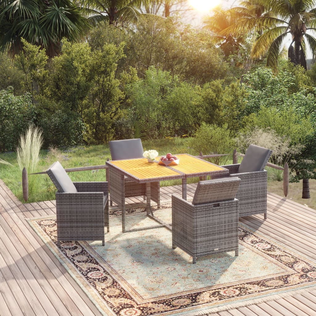 5-tlg. Garten-Essgruppe mit Kissen Poly Rattan Grau