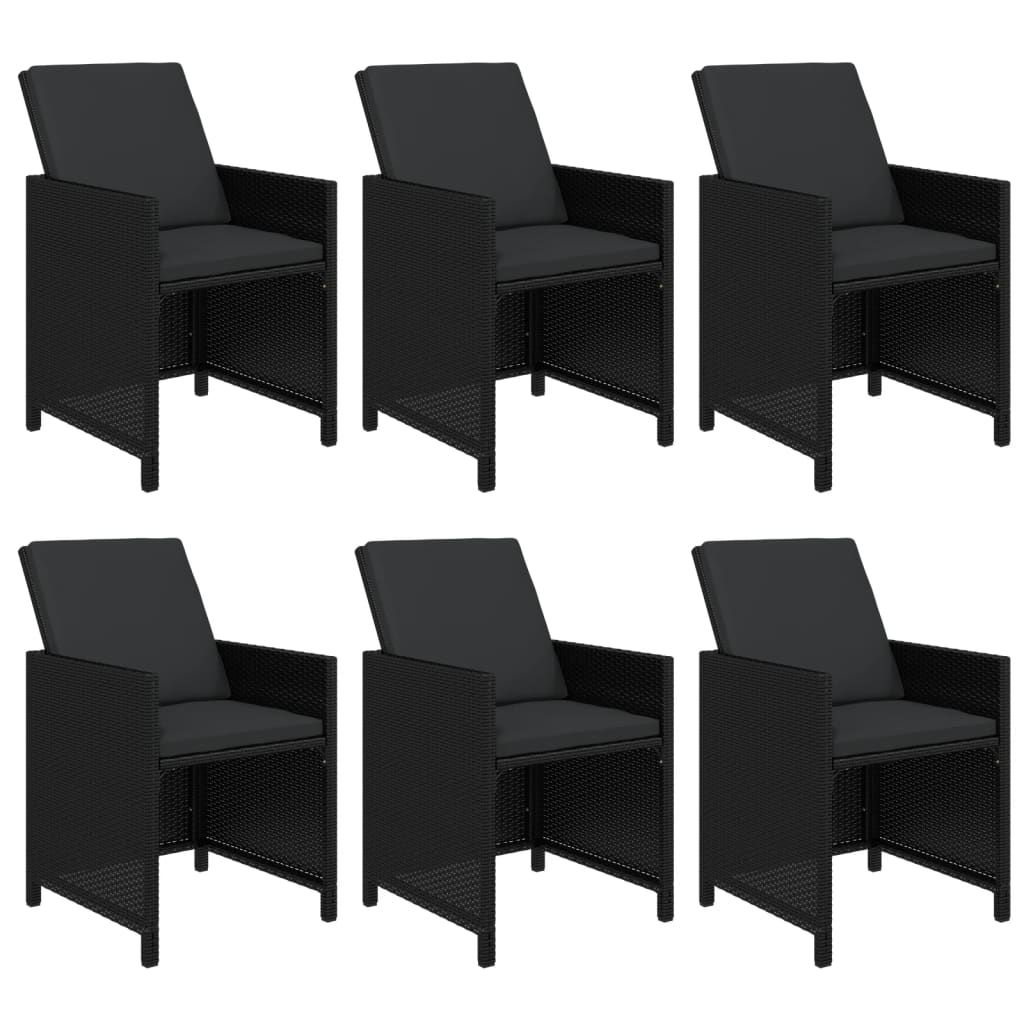 7-tlg. Garten-Essgruppe mit Kissen Poly Rattan Schwarz