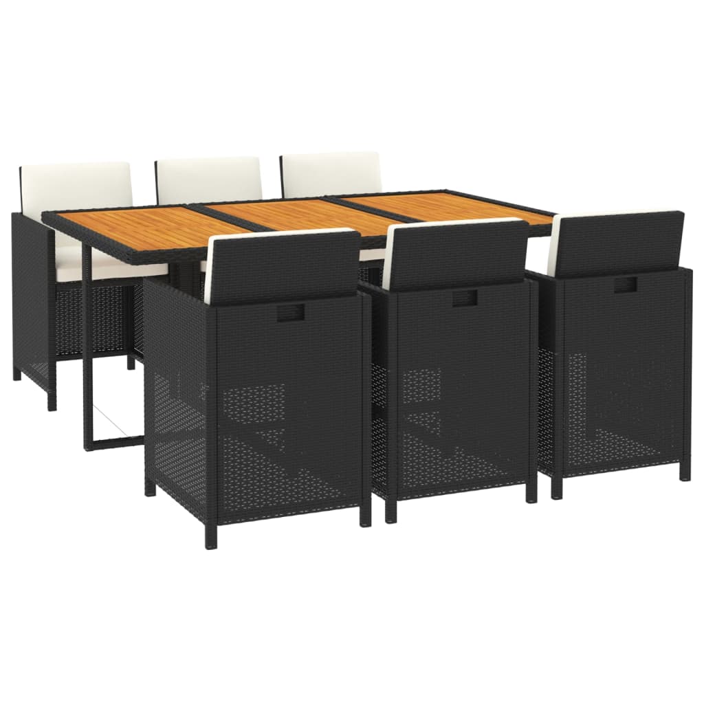 7-tlg. Garten-Essgruppe mit Kissen Poly Rattan Schwarz