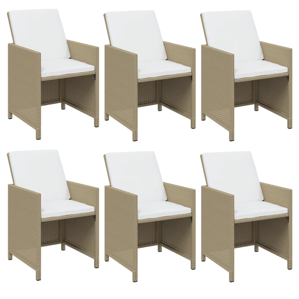 7-tlg. Garten-Essgruppe mit Kissen Poly Rattan Beige