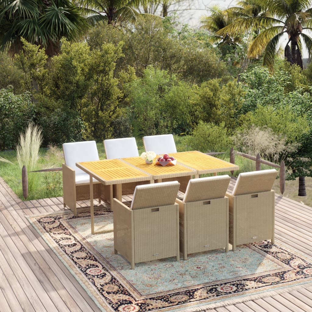 7-tlg. Garten-Essgruppe mit Kissen Poly Rattan Beige