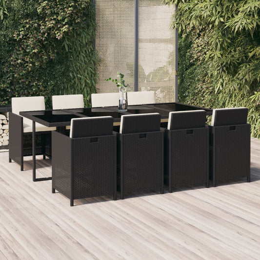 9-tlg. Garten-Essgruppe mit Kissen Poly Rattan Schwarz