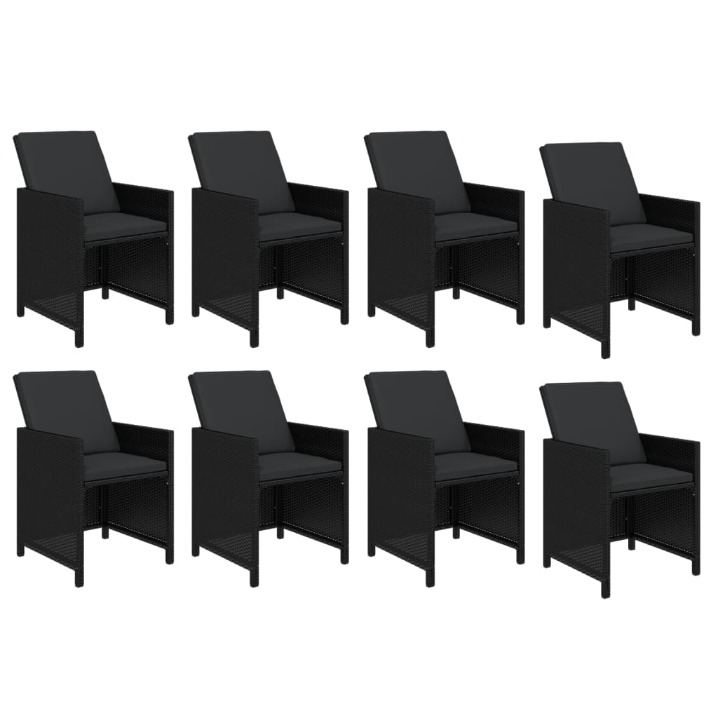 9-tlg. Garten-Essgruppe mit Kissen Poly Rattan Schwarz