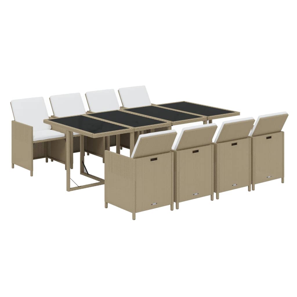 9-tlg. Garten-Essgruppe mit Kissen Poly Rattan Beige