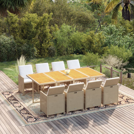 9-tlg. Garten-Essgruppe mit Kissen Poly Rattan Beige