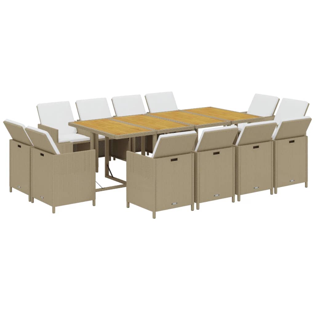 13-tlg. Garten-Essgruppe mit Kissen Poly Rattan Beige