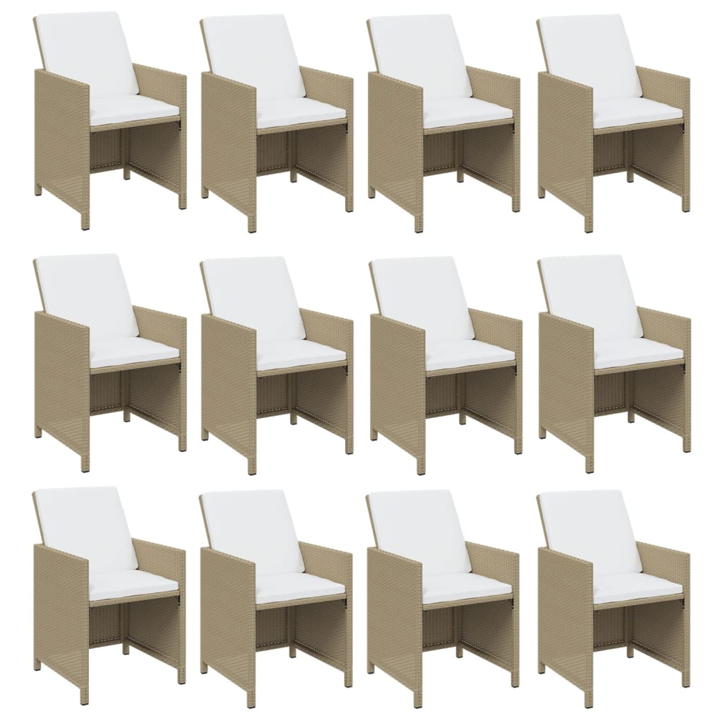 13-tlg. Garten-Essgruppe mit Kissen Poly Rattan Beige