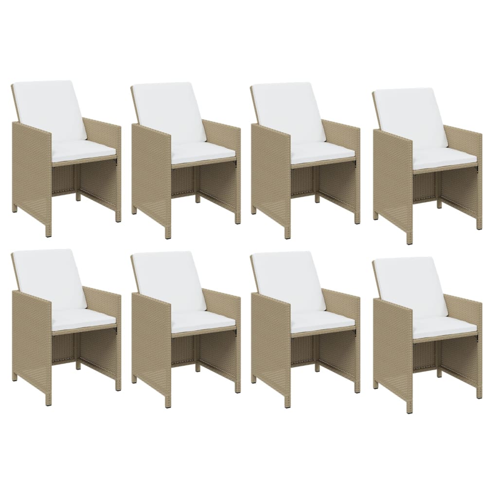 13-tlg. Garten-Essgruppe mit Kissen Poly Rattan Beige