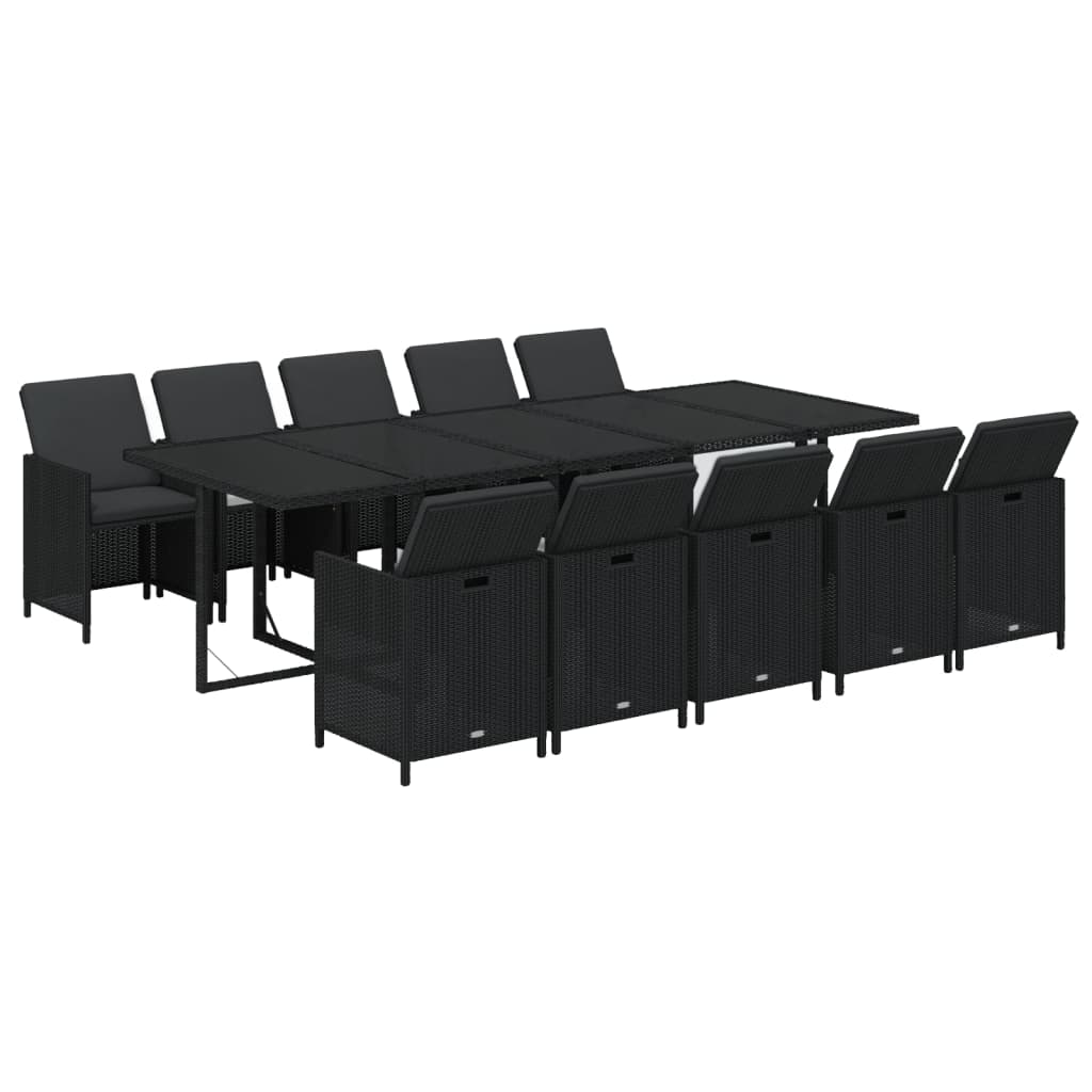 11-tlg. Garten-Essgruppe mit Kissen Poly Rattan Schwarz