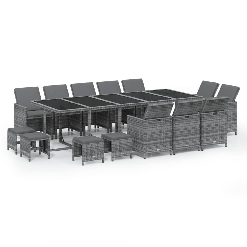 15-tlg. Garten-Essgruppe mit Kissen Poly Rattan Grau