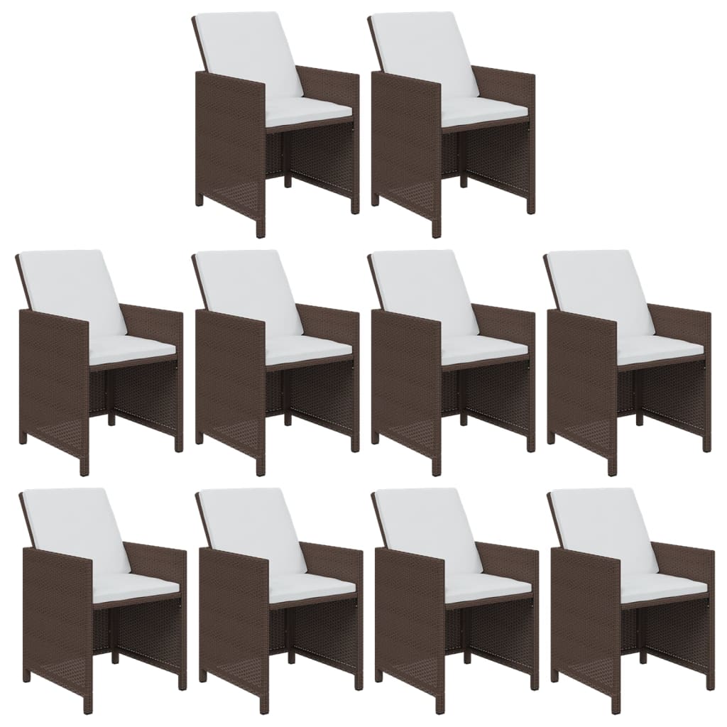 11-tlg. Garten-Essgruppe mit Kissen Poly Rattan Braun
