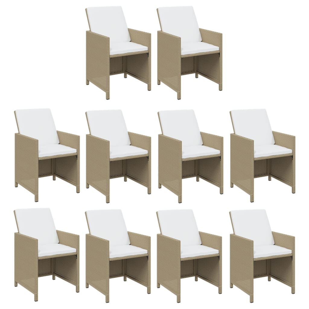 11-tlg. Garten-Essgruppe mit Kissen Poly Rattan Beige