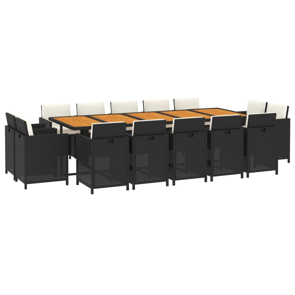 15-tlg. Garten-Essgruppe mit Kissen Poly Rattan Schwarz