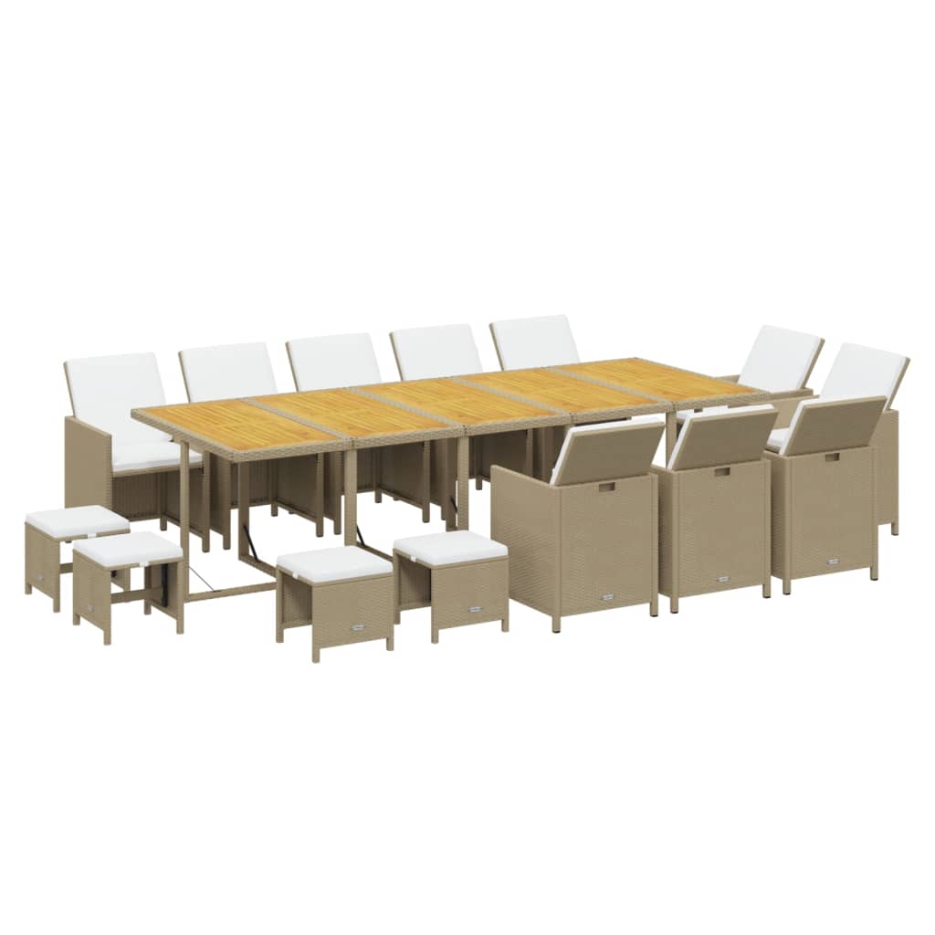 15-tlg. Garten-Essgruppe mit Kissen Poly Rattan Beige