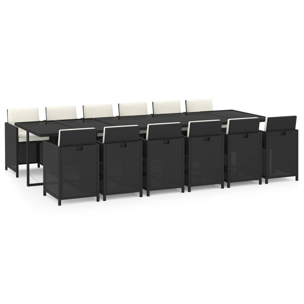 13-tlg. Garten-Essgruppe mit Kissen Poly Rattan Schwarz