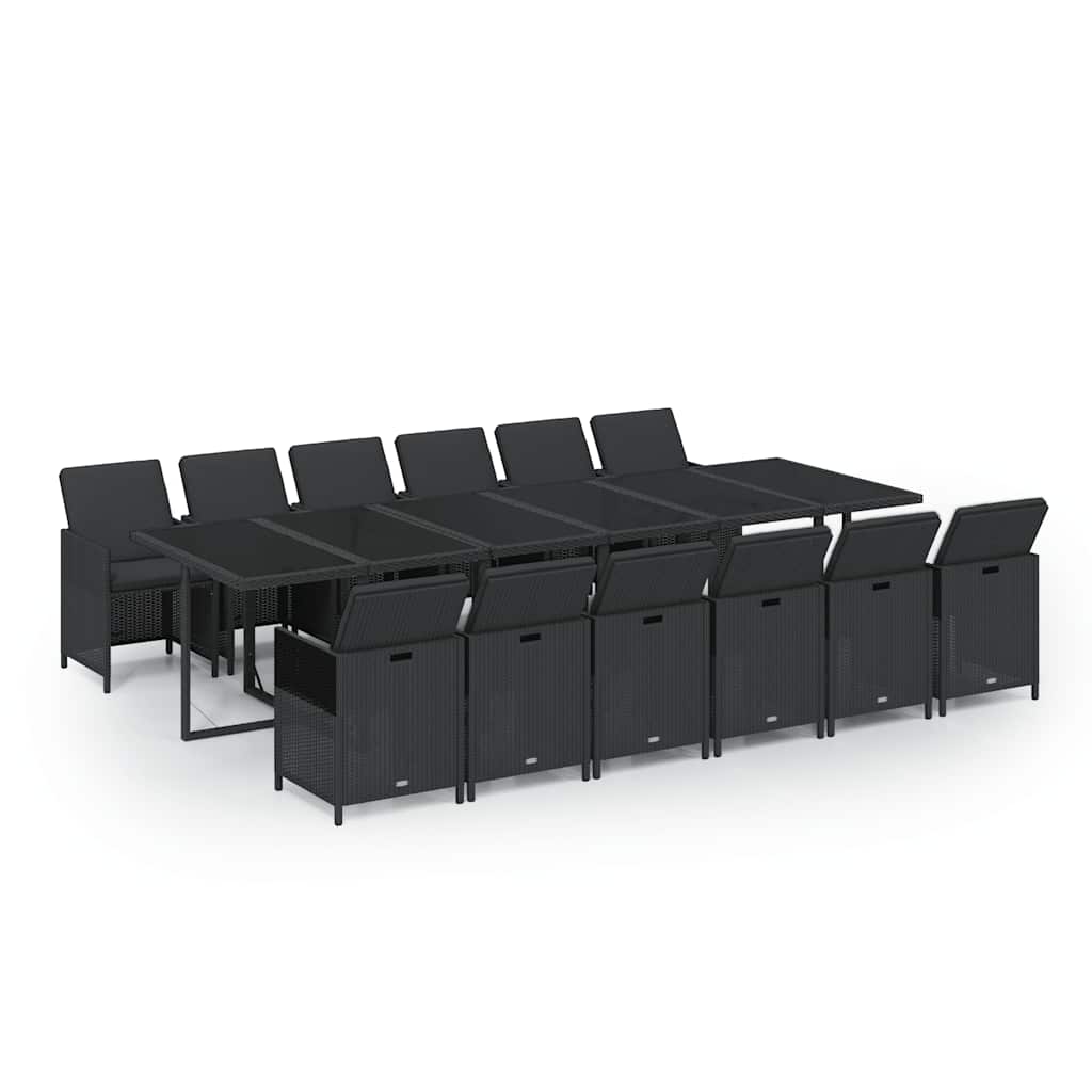13-tlg. Garten-Essgruppe mit Kissen Poly Rattan Schwarz