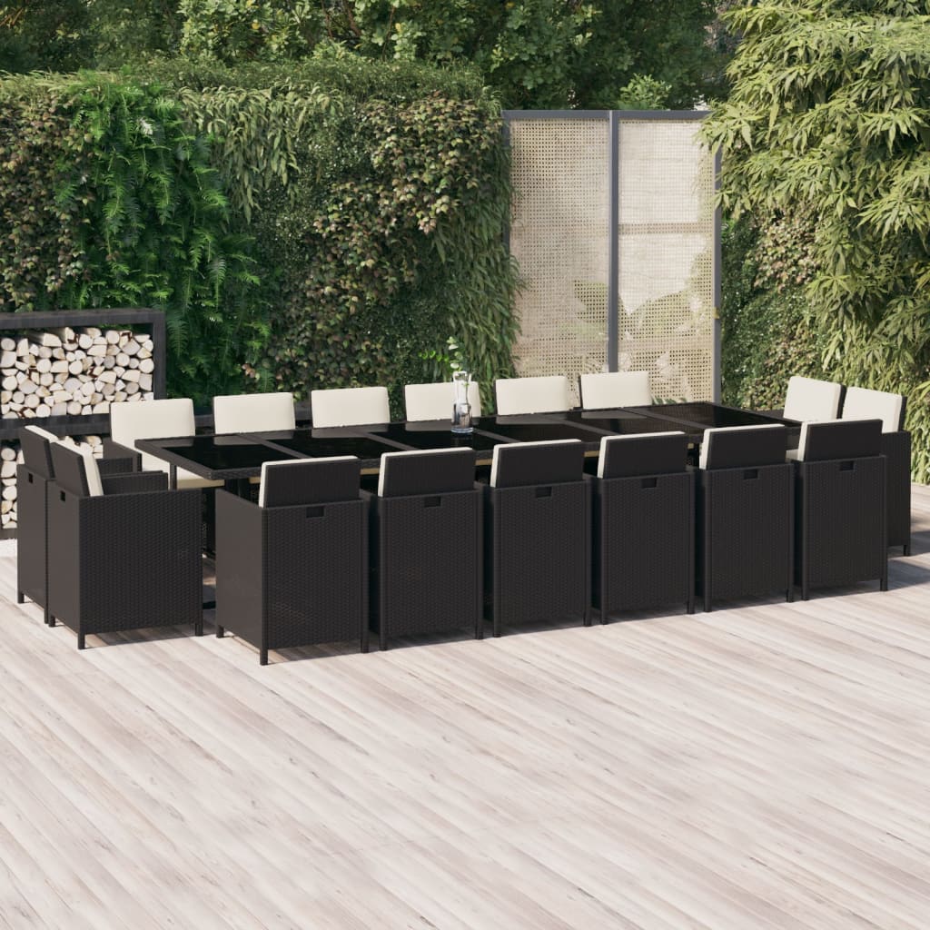 17-tlg. Garten-Essgruppe mit Kissen Poly Rattan Schwarz