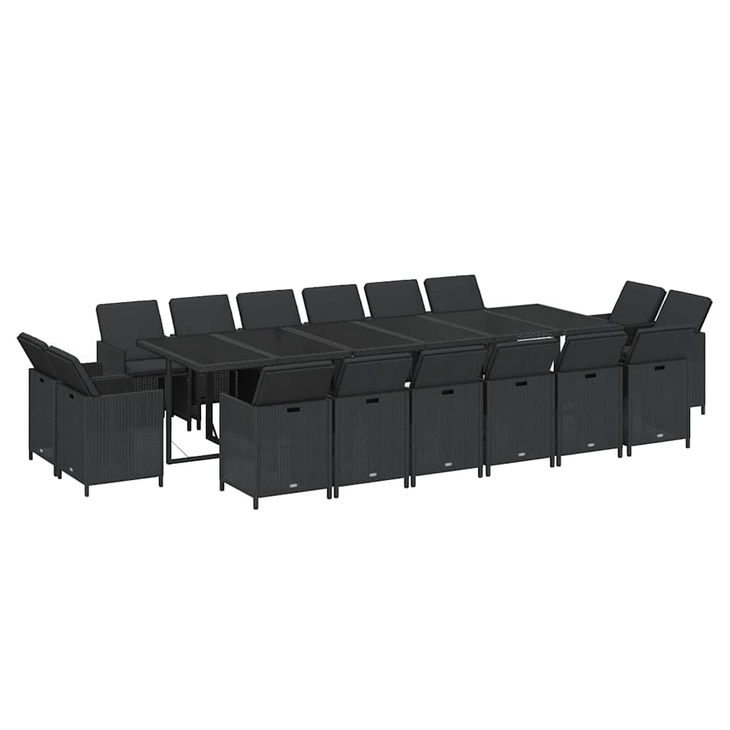 17-tlg. Garten-Essgruppe mit Kissen Poly Rattan Schwarz