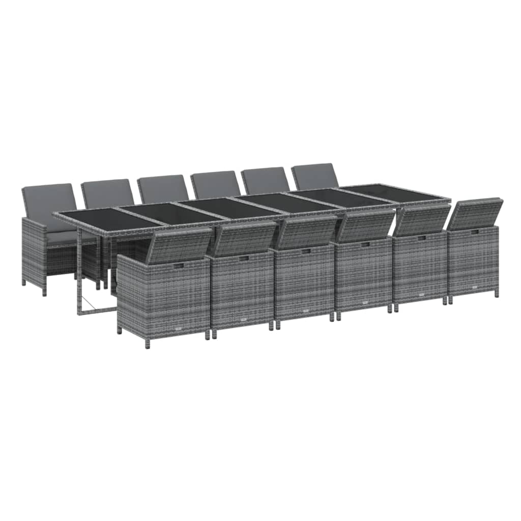 13-tlg. Garten-Essgruppe mit Kissen Poly Rattan Grau