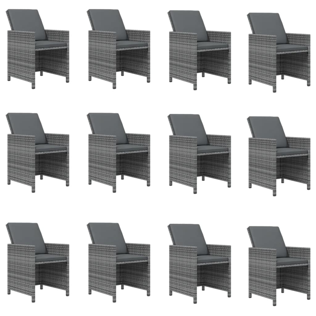 13-tlg. Garten-Essgruppe mit Kissen Poly Rattan Grau