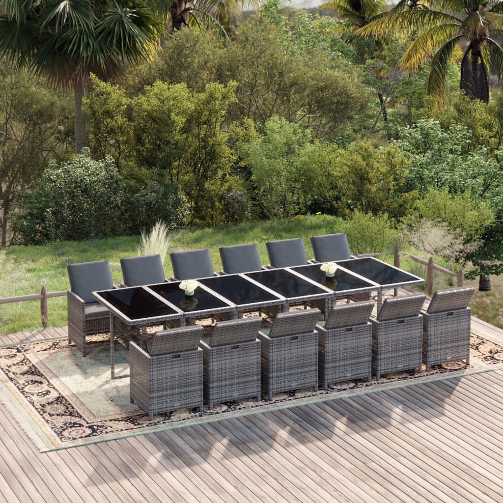 13-tlg. Garten-Essgruppe mit Kissen Poly Rattan Grau