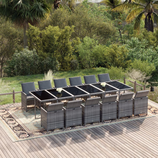 13-tlg. Garten-Essgruppe mit Kissen Poly Rattan Grau
