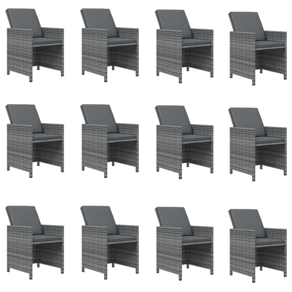13-tlg. Garten-Essgruppe mit Kissen Poly Rattan Grau
