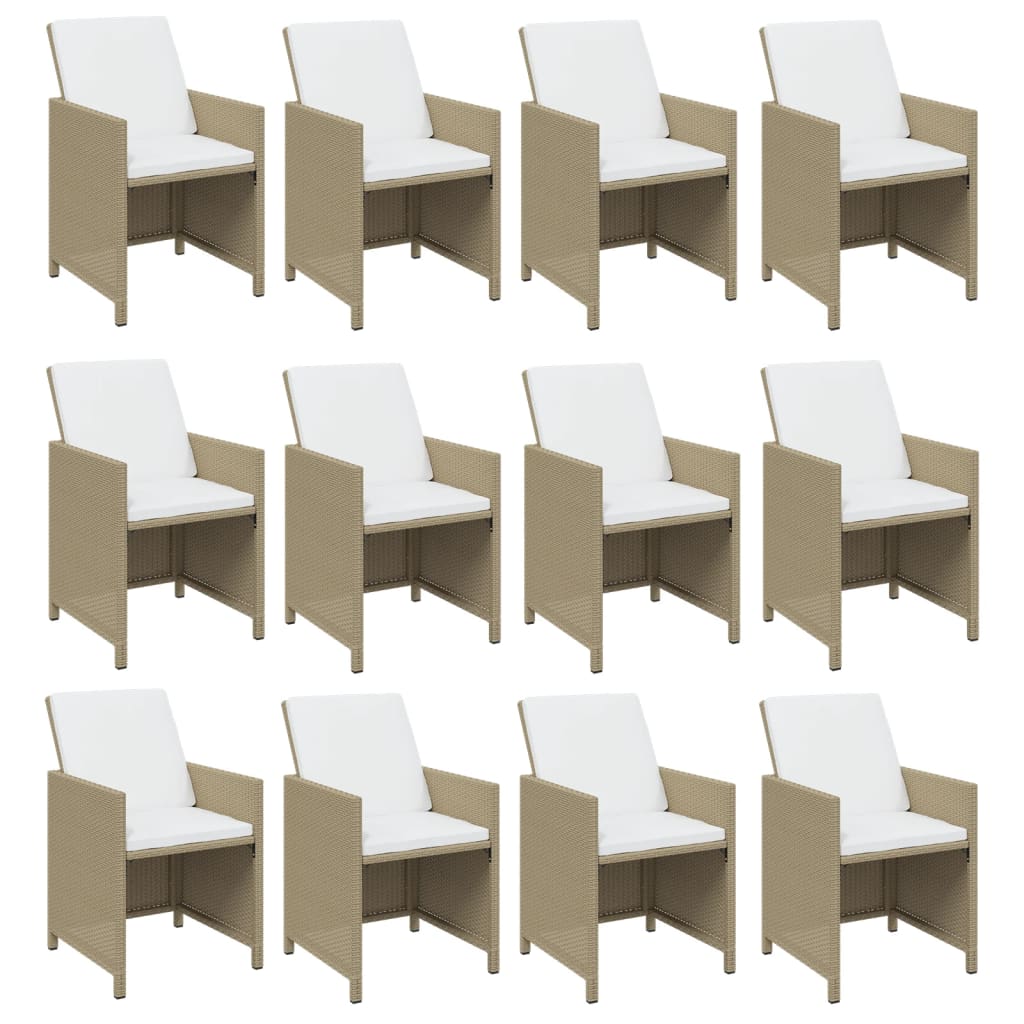 13-tlg. Garten-Essgruppe mit Kissen Poly Rattan Beige
