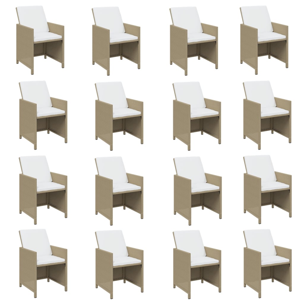 17-tlg. Garten-Essgruppe mit Kissen Poly Rattan Beige