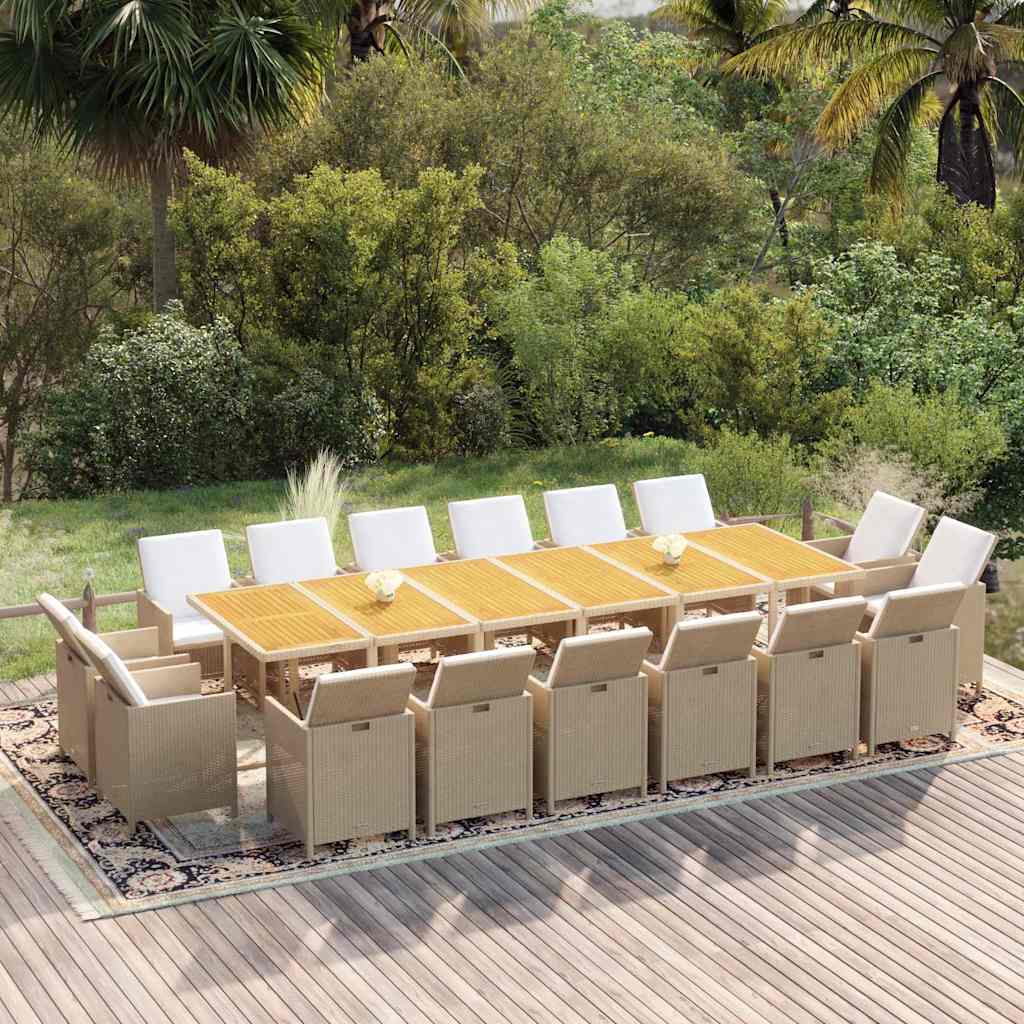 17-tlg. Garten-Essgruppe mit Kissen Poly Rattan Beige