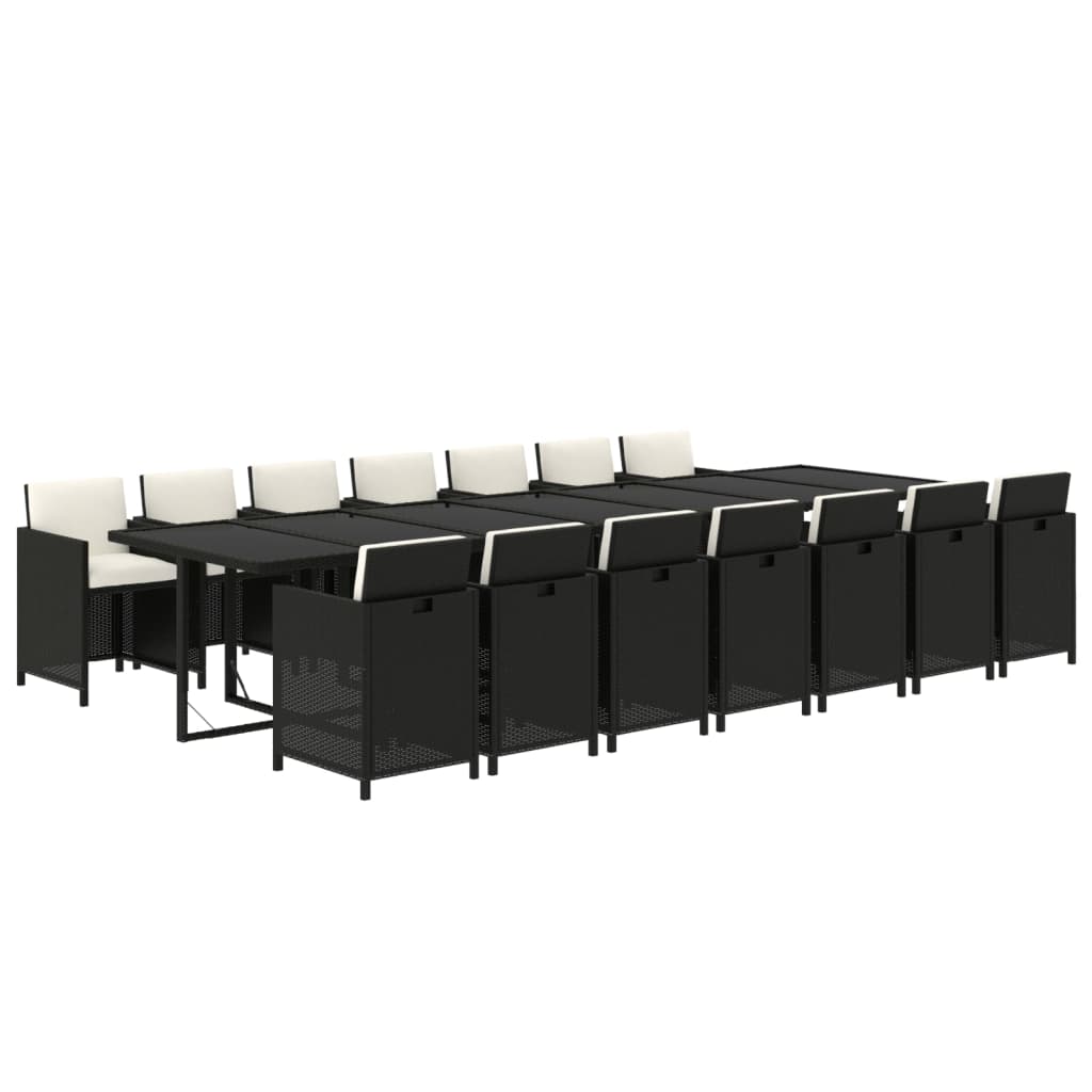 15-tlg. Garten-Essgruppe mit Kissen Poly Rattan Schwarz