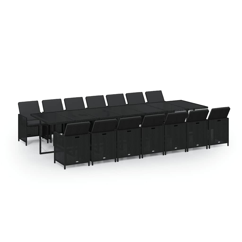 15-tlg. Garten-Essgruppe mit Kissen Poly Rattan Schwarz