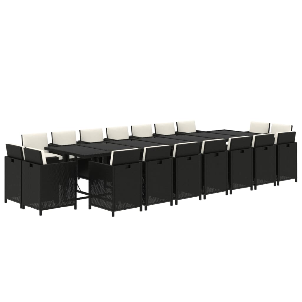 19-tlg. Garten-Essgruppe mit Kissen Poly Rattan Schwarz