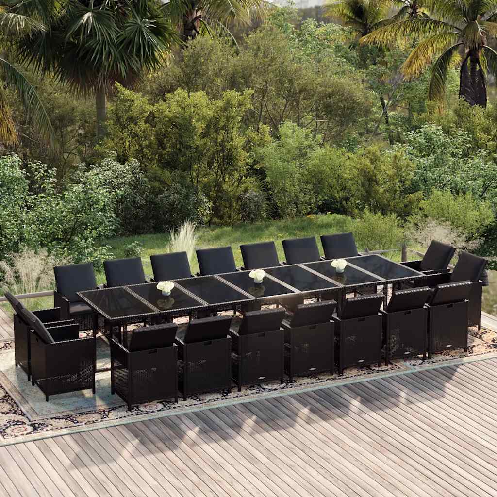 19-tlg. Garten-Essgruppe mit Kissen Poly Rattan Schwarz