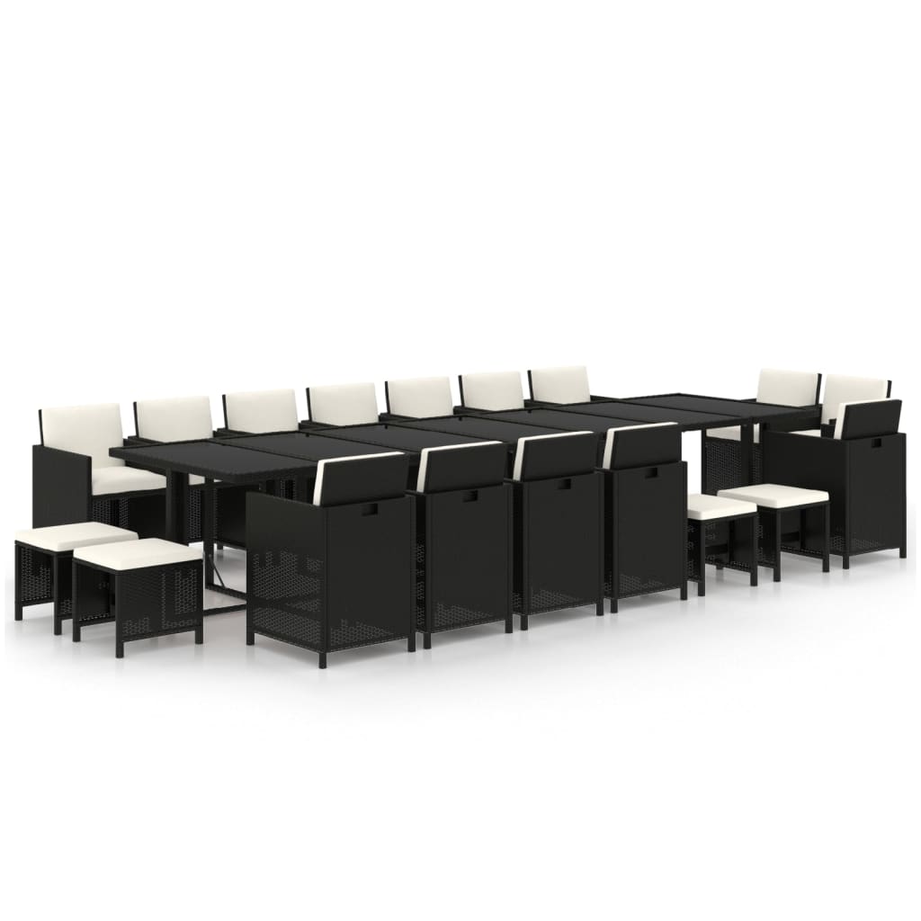 19-tlg. Garten-Essgruppe mit Kissen Poly Rattan Schwarz