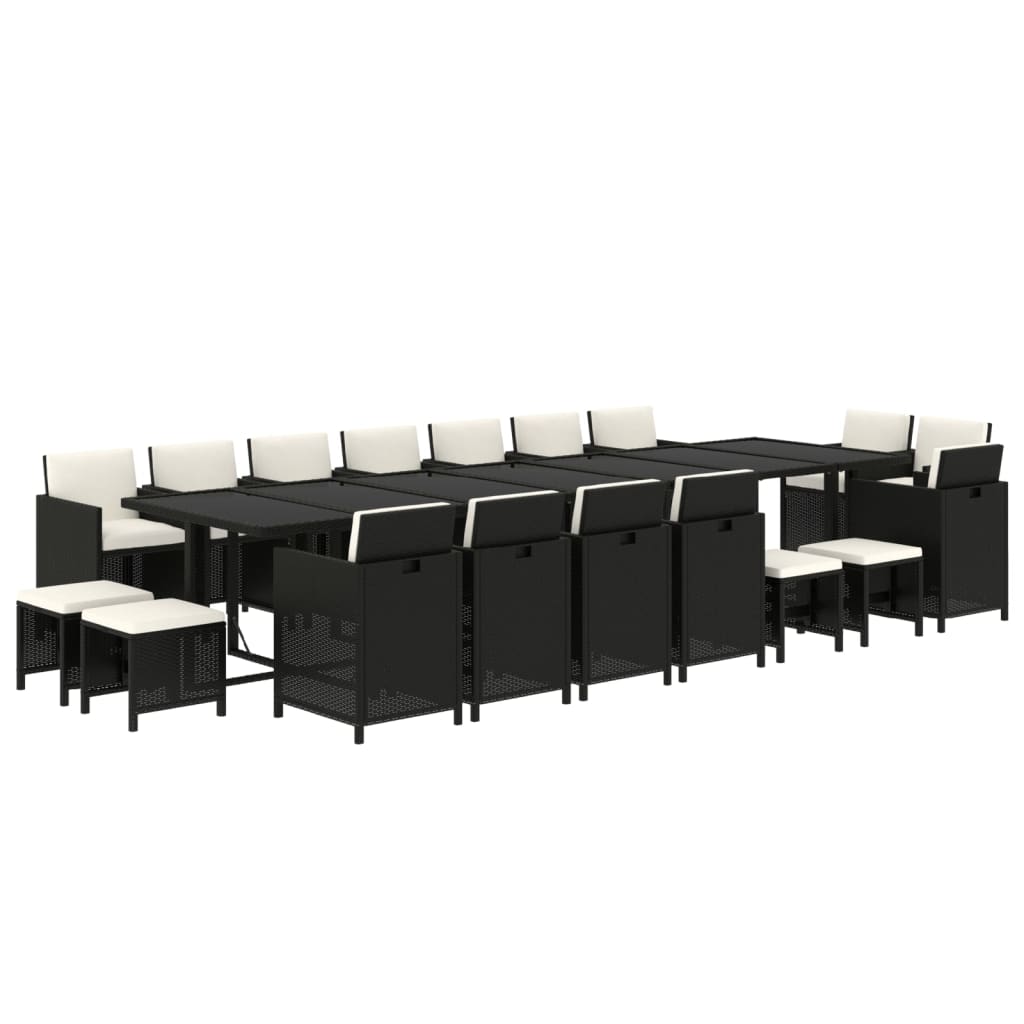 19-tlg. Garten-Essgruppe mit Kissen Poly Rattan Schwarz