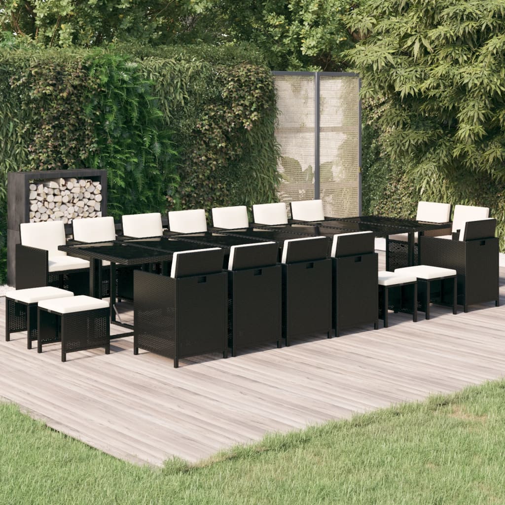 19-tlg. Garten-Essgruppe mit Kissen Poly Rattan Schwarz