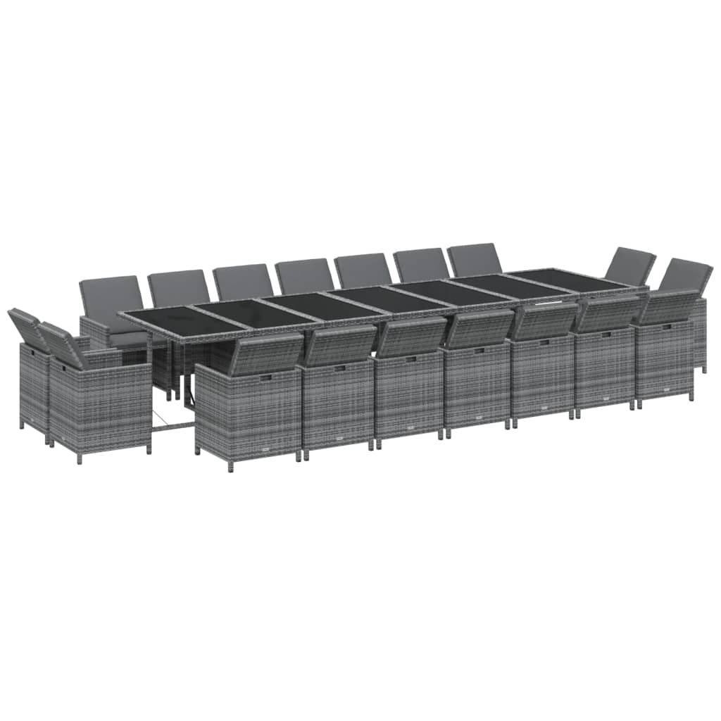 19-tlg. Garten-Essgruppe mit Kissen Poly Rattan Grau