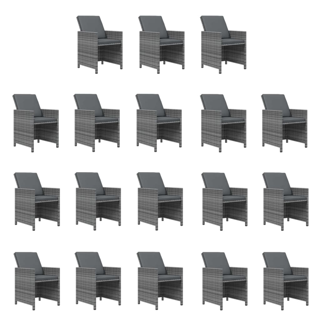 19-tlg. Garten-Essgruppe mit Kissen Poly Rattan Grau