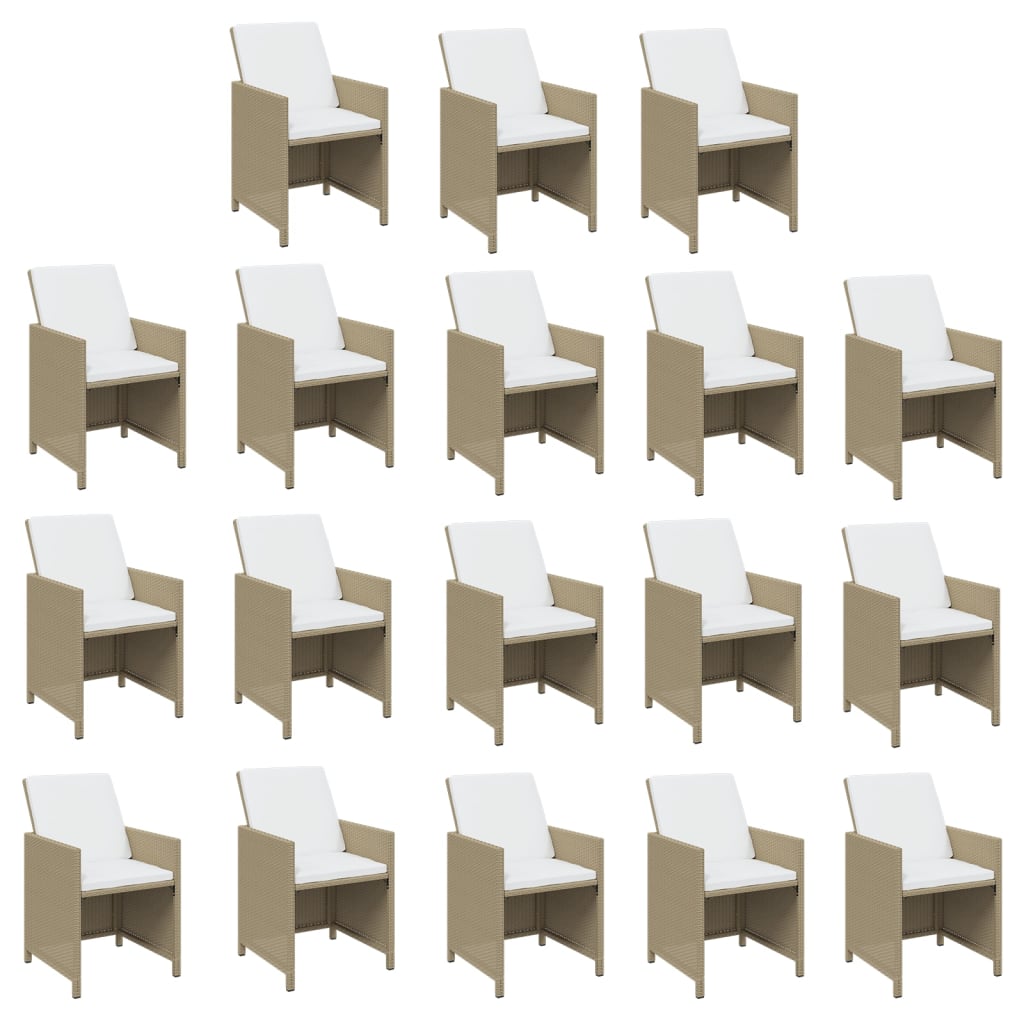 19-tlg. Garten-Essgruppe mit Kissen Poly Rattan Beige