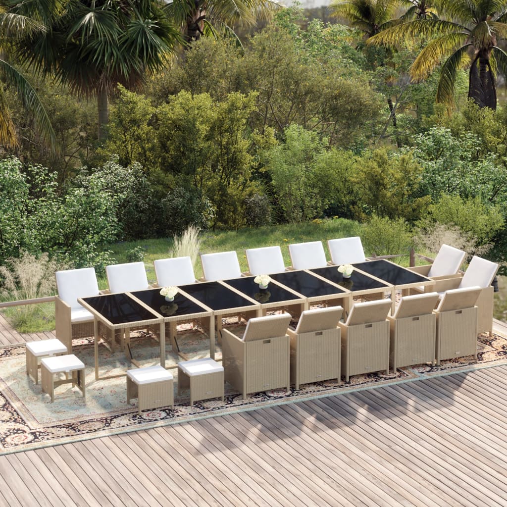 19-tlg. Garten-Essgruppe mit Kissen Poly Rattan Beige