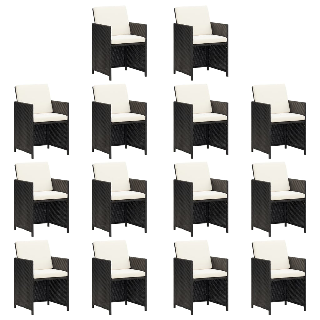 15-tlg. Garten-Essgruppe mit Kissen Schwarz Poly Rattan