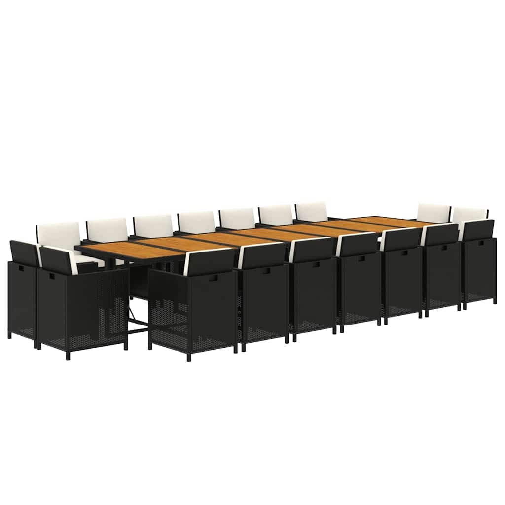 19-tlg. Garten-Essgruppe mit Kissen Schwarz Poly Rattan